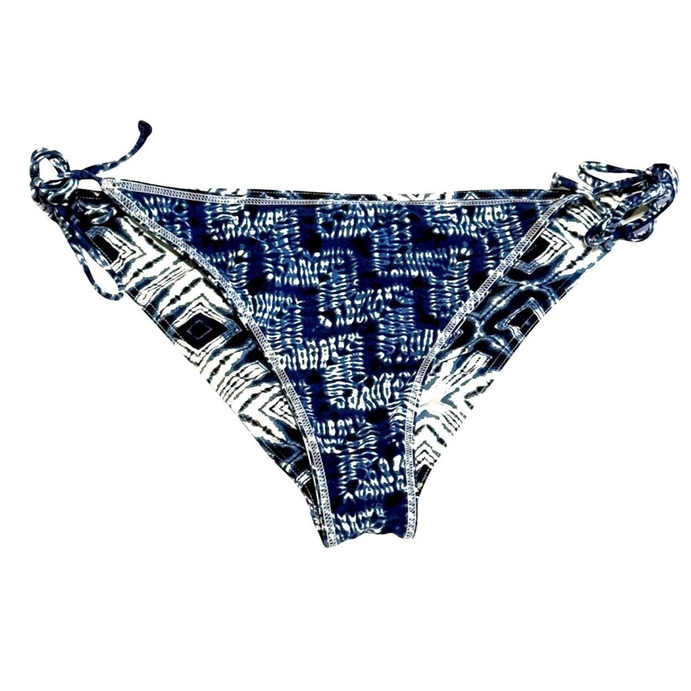 Billabong Tie Side Cheeky String Bikini Bottom Reversible Blue Surf Beachwear M